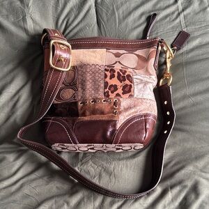 Coach Patchwork Leather Crossbody in Brown and Tan